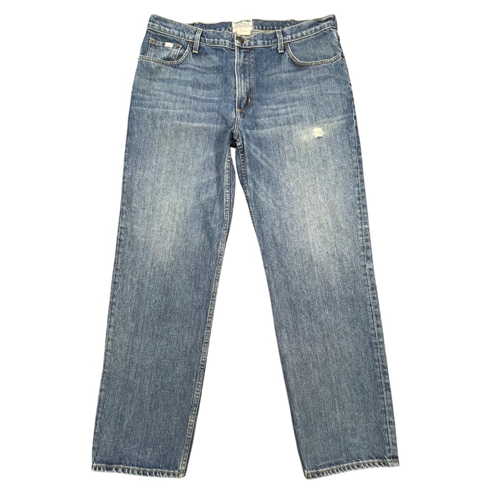 VTG Lands' End Blue Traditional Fit Made in USA Distressed Denim Jeans Men 38x30